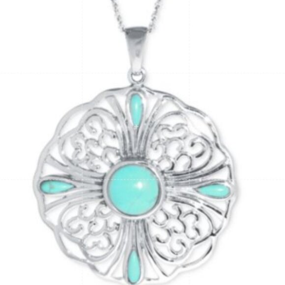R. H. Macy Silver & Turquoise Flower Pot Necklace, NWT! - Picture 1 of 6